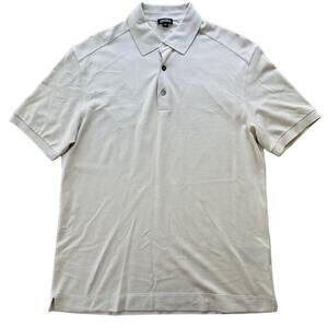 Zegna Mens Cotton Silk Polo Ecru Cream Size Medium / 50 Short Sleeve